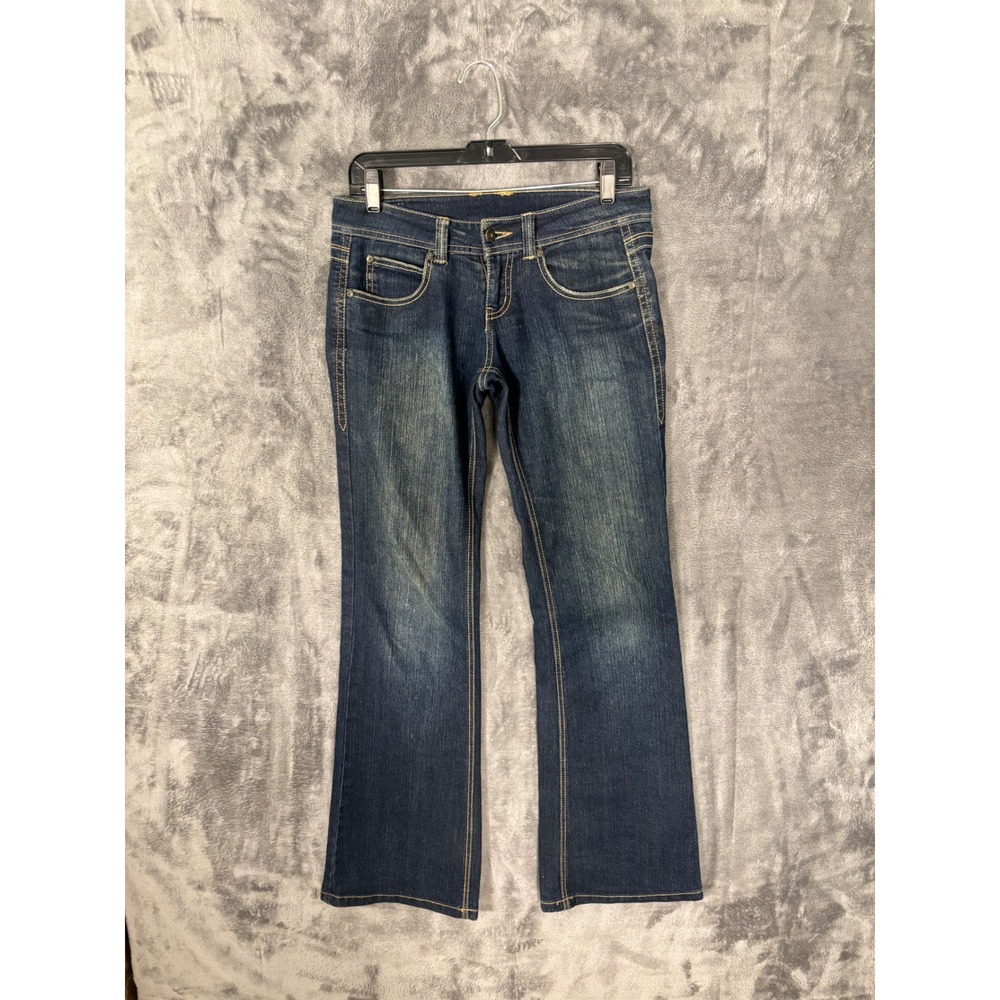 Grace in LA Womens Bootcut Jeans Dark Wash Star Embroidered Pockets Size 30